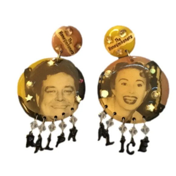 NWOT THE HONEYMOONERS VINTAGE HANDMADE CRYSTAL CHANDELIER EARRINGS JEWELRY Y2K - Picture 1 of 4